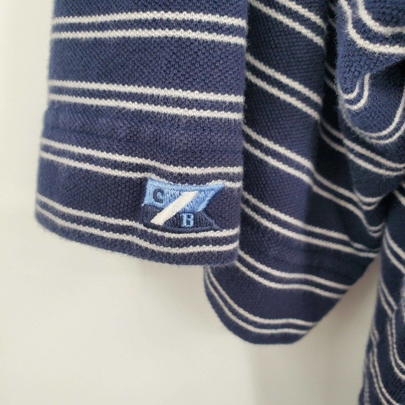 Cutter & Buck Large 1/4 Button Short Sleeve Polo Shirt Navy Blue Striped - Picture 4 of 9